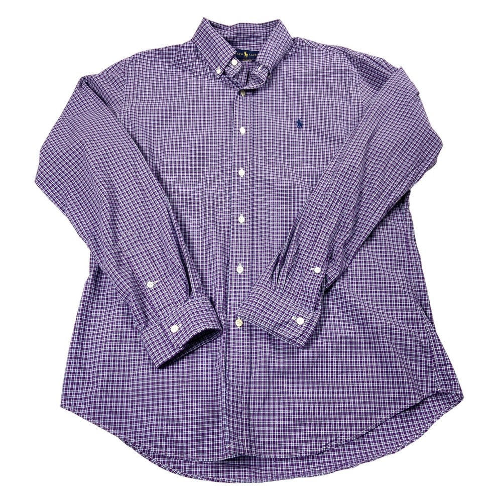 Ralph Lauren Shirt Mens Medium Purple Blue Plaid Button Down Classic Pony Logo - Picture 4 of 7